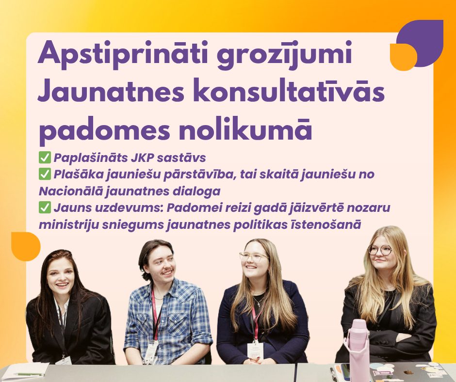 Aptiprināti grozījumi Jaunatnes konsultatīvās padomes nolikumā