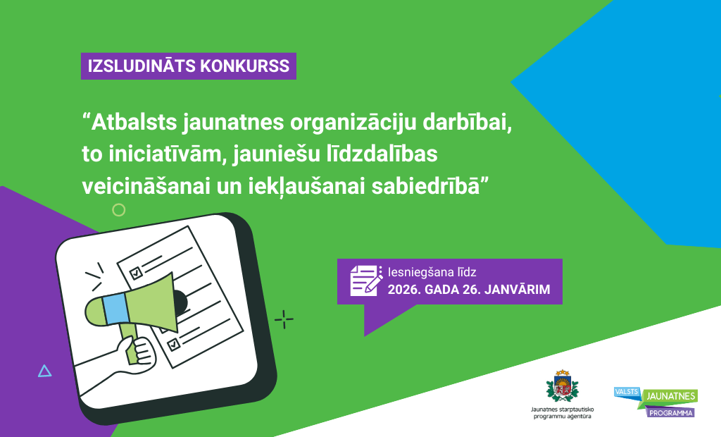 Izsludināts projektu konkurss jaunatnes organizācijām